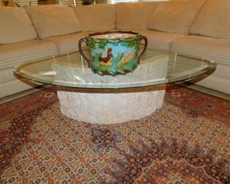 Tessellated Stone Side Demi Lune Coffee Table