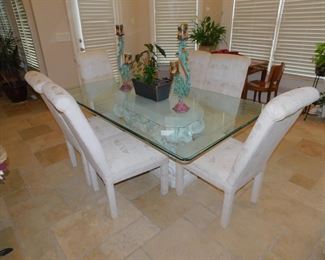 Vintage Pedestal Base Dining Table With 6 Parsons Chairs