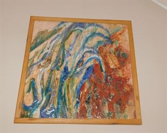 MAHMEHR GOLESTANEH PERSIAN ARTIST   LARGE ABSTRACT ON TILE.                                       