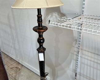 #6) - $95 -Solid Wood Painted Floor Lamp with Silk Shade.  62" Tall.