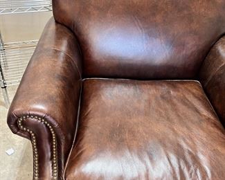#7) - $395 -Thomasville Solid Leather Overstuffed Club Chair.  Nailhead Beading.  36 x 40 x 36.