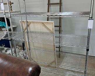 #8) - $50 -Silver Stainless Restaurant Utility Shelving.  Flat Feet.  No Castors.  36 x 16 x 70.  