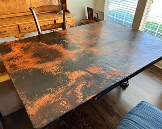 #19) - $750 -Ranchview Solid Copper Hand Hammered with Forged Iron Base Dining Table.  No Chairs.  72 x 48 x 31.
