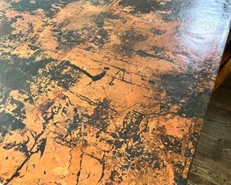 #19) - $750 -Ranchview Solid Copper Hand Hammered with Forged Iron Base Dining Table.  No Chairs.  72 x 48 x 31.
