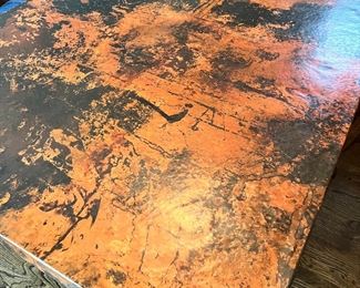 #19) - $750 -Ranchview Solid Copper Hand Hammered with Forged Iron Base Dining Table.  No Chairs.  72 x 48 x 31.