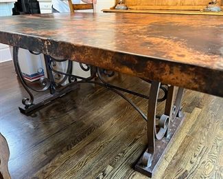 #19) - $750 -Ranchview Solid Copper Hand Hammered with Forged Iron Base Dining Table.  No Chairs.  72 x 48 x 31.