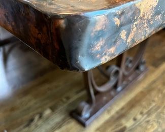 #19) - $750 -Ranchview Solid Copper Hand Hammered with Forged Iron Base Dining Table.  No Chairs.  72 x 48 x 31.