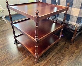 #21) - $225 - Ranchmart Solid Cherry Square 3-Shelf End Table.  26 x 26 x 29.  