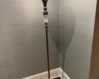 #104) -$65 - Brass Floor Lamp with Glass Shade. 12x12x68. 16 Diameter on shade.Available for pick up near the Country Club Plaza in KCMO