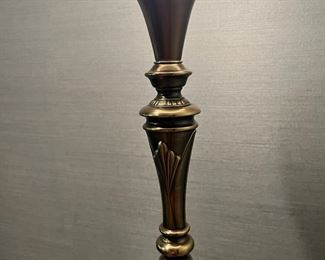 #104) -$65 - Brass Floor Lamp with Glass Shade. 12x12x68. 16 Diameter on shade.Available for pick up near the Country Club Plaza in KCMO