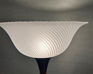 #104) -$65 - Brass Floor Lamp with Glass Shade. 12x12x68. 16 Diameter on shade.Available for pick up near the Country Club Plaza in KCMO