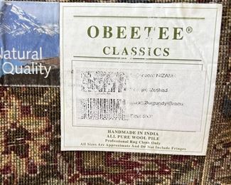 #107)- $200 - Obeetee Classics India Wool Oriental Rug Burgundy. 5x7. Available for pick up near the Country Club Plaza in KCMO