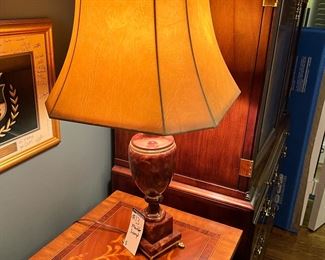 #110)- $70 - Marble Table Lamp. 28 Inches Tall 10 x 14 Shade.  Available for pick up near the Country Club Plaza in KCMO