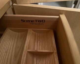 #112) - $500 - Vintage Henredon Scene II OliveAsh Burled Wood 3 Piece Amoire/Media Cabinet. With Glass Display Shelves. Lighted. 4 Glass Shelves. 3 Shelves inside cabinet. Hanging Rod. 4 Drawers. Full Width 80 Inches wide. Center Section. 34 x 22 x 86. Each side 23 x 16 x 78. Available for pick up near the Country Club Plaza in KCMO