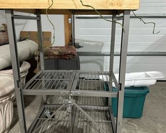 #17) - $85 -Crate and Barrel Mini Kitchen Island on Wheels.  Butcher Block Top. 24 x 20 x 37.