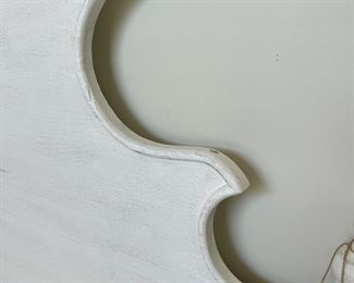 #25) - $350 -Solid Wood White Distressed Queen Headboard and bed frame.  with Box Springs Platform.  No Mattress.  Ballard Designs.