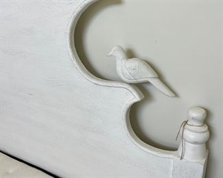 #25) - $350 -Solid Wood White Distressed Queen Headboard and bed frame.  with Box Springs Platform.  No Mattress.  Ballard Designs.