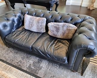 Casa Padrino luxury Chesterfield leather sofa vintage black 200 x 100 x H. 80 cm - Genuine leather