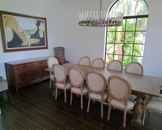 Restoration Hardware Monastery Arhaus Table w/ Vintage RH French Round Fabric Dining Chairs