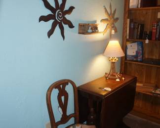 drop leaf table, chair, lamp, decor