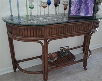 Bamboo Foyer Console Table W/ Glass Top