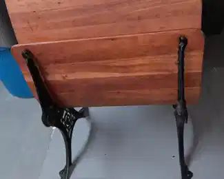 Antique Wooden School Desk W/ Cast Iron Legs