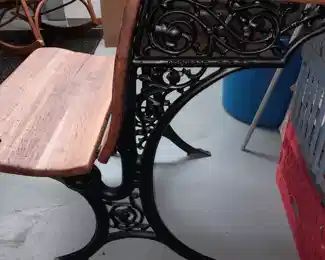 Antique Wooden School Desk W/ Cast Iron Legs