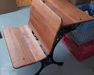 Antique Wooden School Desk W/ Cast Iron Legs