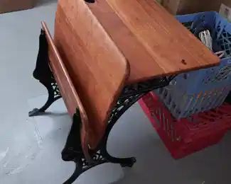 Antique Wooden School Desk W/ Cast Iron Legs