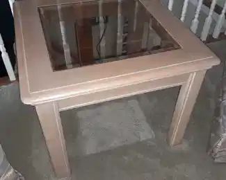 Wooden End Table W/ Glass Insert