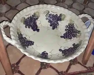 Double Handled Ceramic Grape Motif Bowl