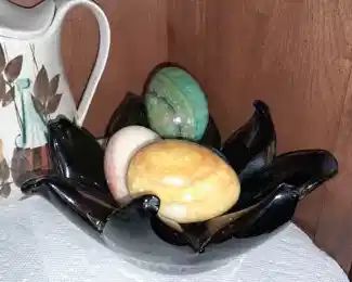 Art Glass Bowl W/ Marble Eggs