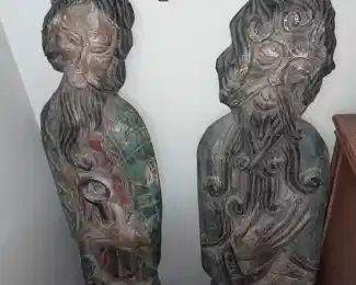 FABULOUS Pair Of Original Mid-Century Modern Austin Productions Inc. Hanging Clay Wall Sculpture Figures (1962)