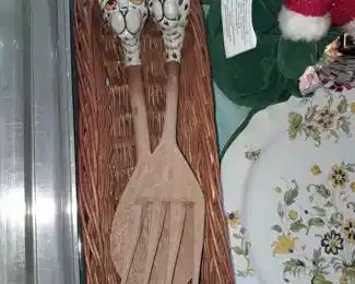 Cat Carved Wooden Fork & Spoon Set