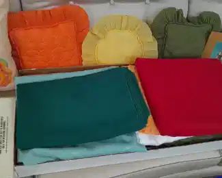 Assorted Pillows, Bed Linen, & Table Linen (Some New, Some Gently Used)