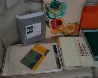 Assorted Pillows, Bed Linen, & Table Linen (Some New, Some Gently Used)