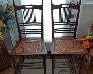 Antique Wooden Chairs W/ Wicker Seats