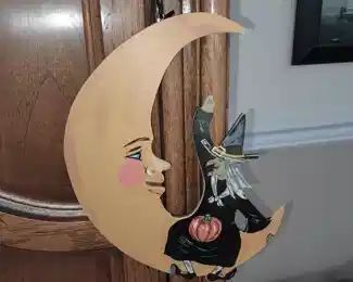 Wooden Witch On Moon Sign