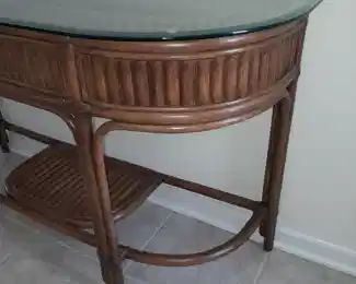 Bamboo Console Table W/ Cut Glass Top