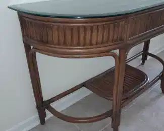 Bamboo Console Table W/ Cut Glass Top