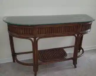 Bamboo Console Table W/ Cut Glass Top
