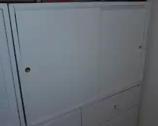 Vintage Mid-Century White Wooden & Lacquer Modular Cabinets W/ Slider Doors & Drawers