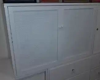 Vintage Mid-Century White Wooden & Lacquer Modular Cabinets W/ Slider Doors & Drawers