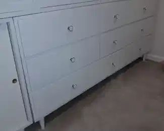 Vintage Mid-Century White Wooden & Lacquer Modular Cabinets W/ Slider Doors & Drawers