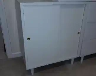 Vintage Mid-Century White Wooden & Lacquer Modular Cabinets W/ Slider Doors & Drawers