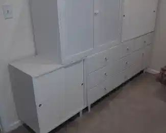 Vintage Mid-Century White Wooden & Lacquer Modular Cabinets W/ Slider Doors & Drawers