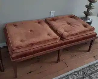 FABULOUS Original Mid-Century Modern Bench W/ Velvet Cushioned Seats & Marble End Table (PERFECT CONDITION!)