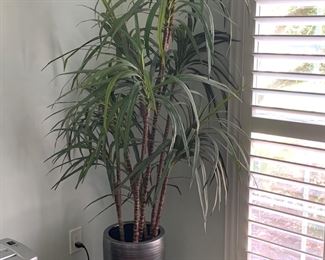 Faux palm in silver pottery pot