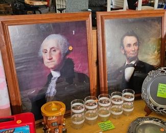 PRESIDENTS GEORGE WASHINGTON AND ABRAHAM LINCOLN FRAMED PRINTS 