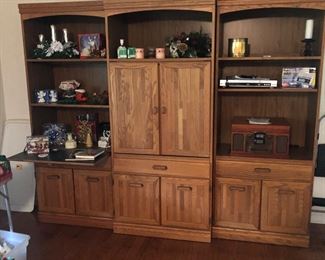 Three piece, solid wood entertainment center